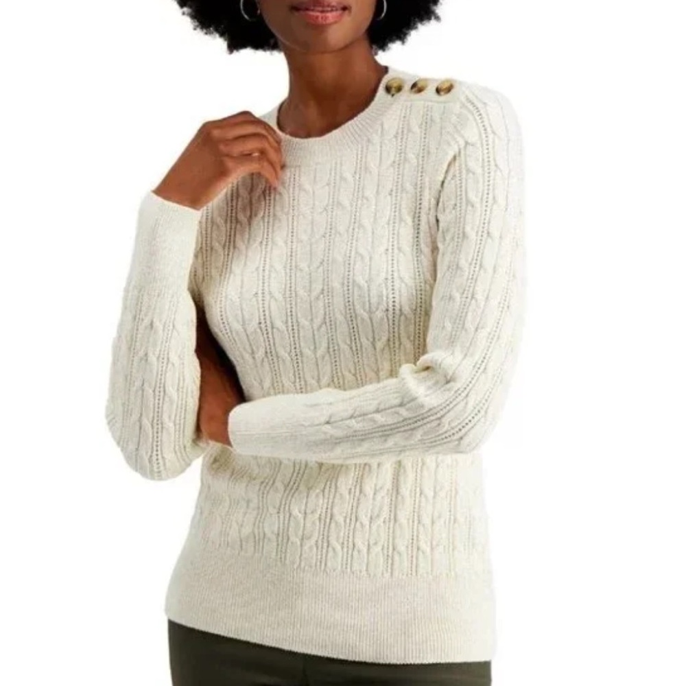Charter Club Gold Cable-knit Button Shoulder Sweater